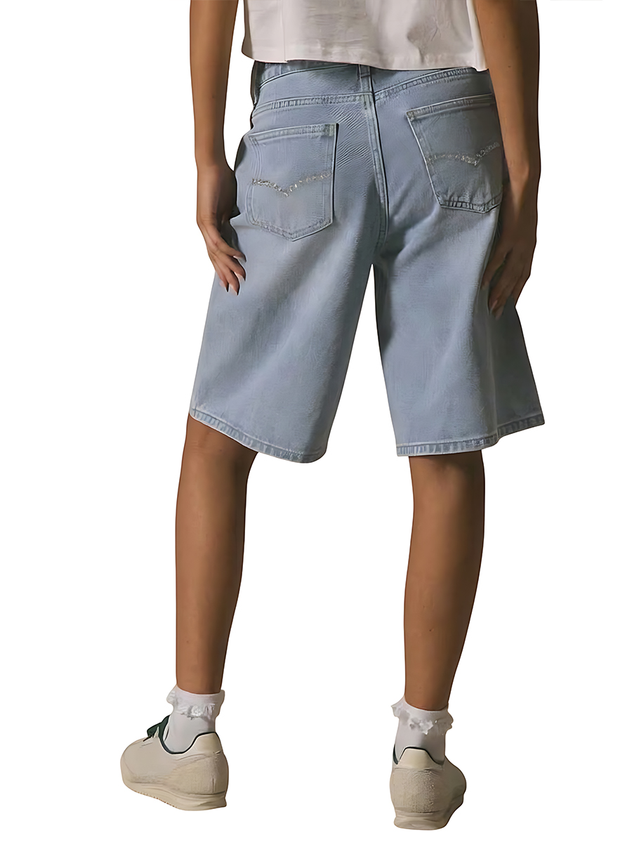 Women's Light Blue Longline Denim Shorts