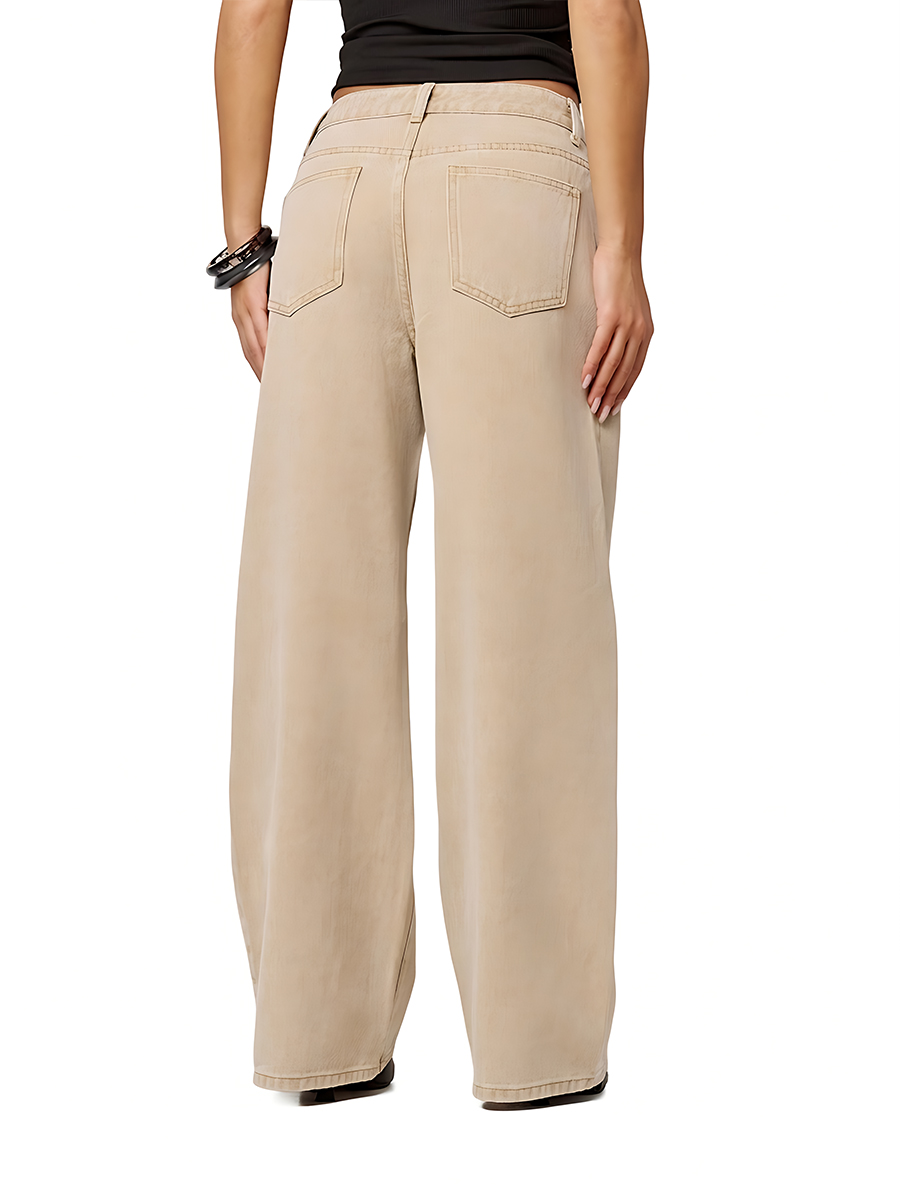 Women's Beige Low Rise Wide Leg Jeans