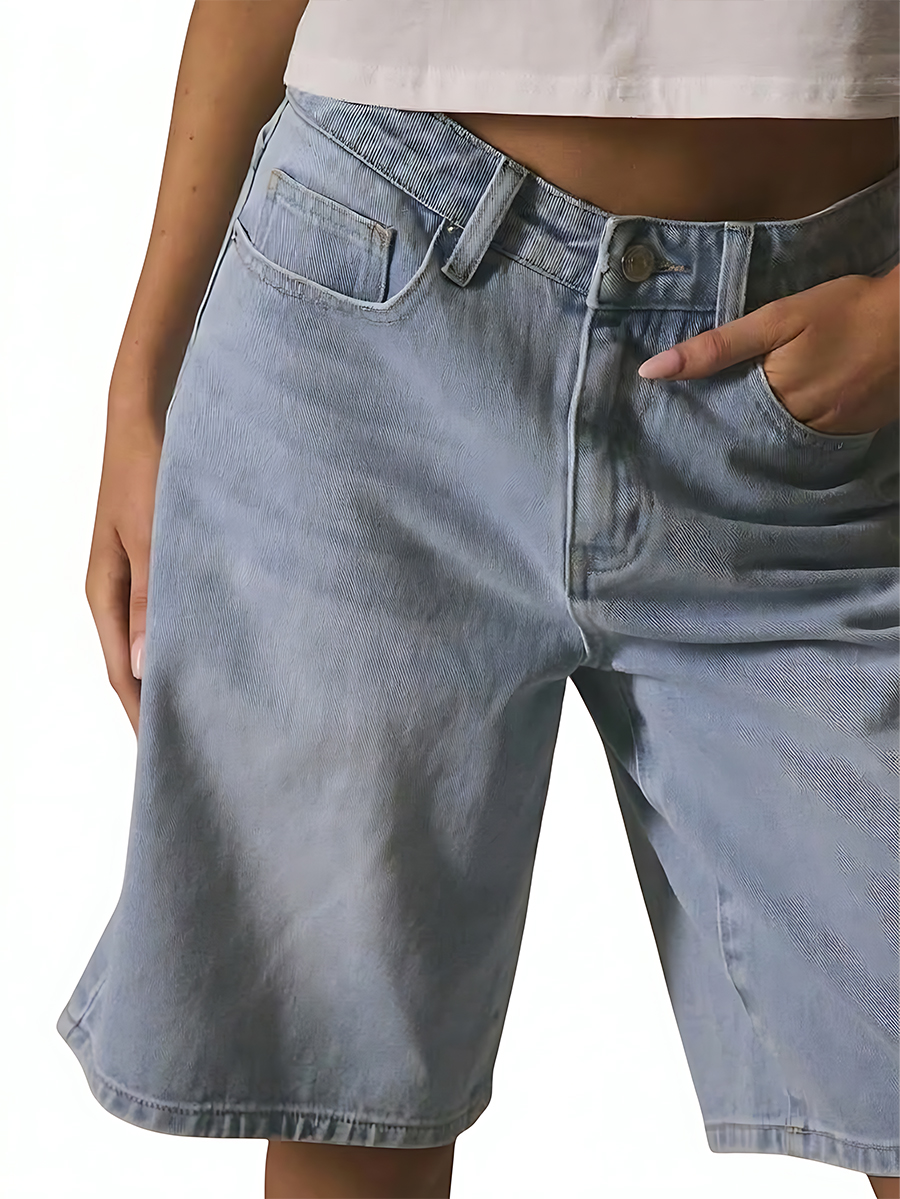 Women's Light Blue Longline Denim Shorts