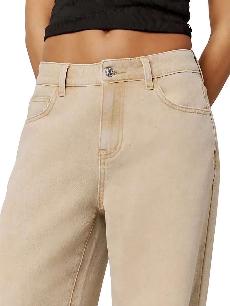 Women's Beige Low Rise Wide Leg Jeans